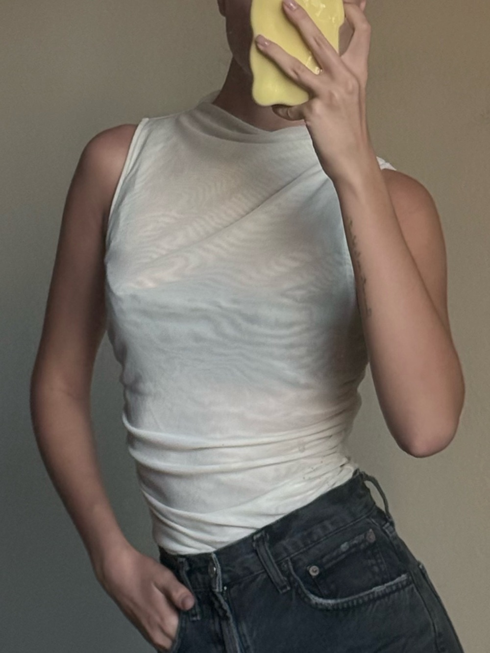 Iris White Sleeveless Draped Tank Top Size S